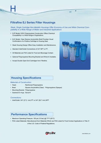 Filtrafine EJ Series Filter Housings