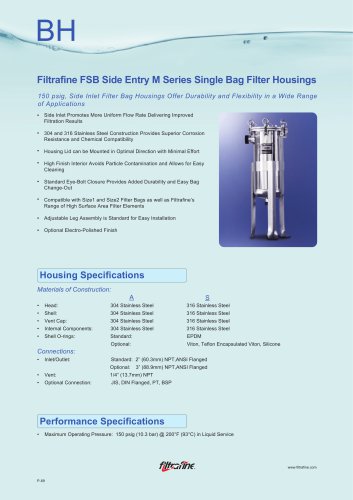 Filtrafine FSB Side Entry M Series Single Bag Filter Housings