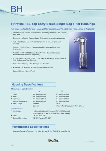 Filtrafine FSB Top Entry Series Single Bag Filter Housings