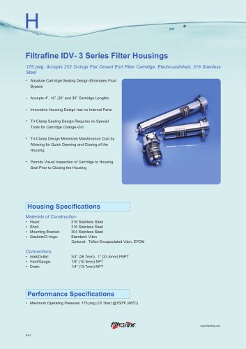 Filtrafine IDV- 3 Series Filter Housings