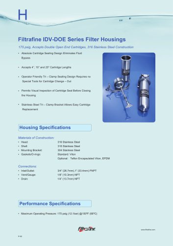 Filtrafine IDV-DOE Series Filter Housings