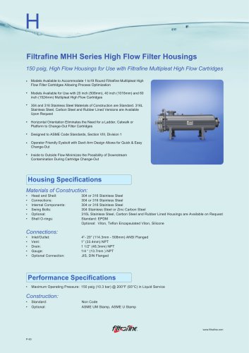 Filtrafine MHH Series High Flow Filter Housings