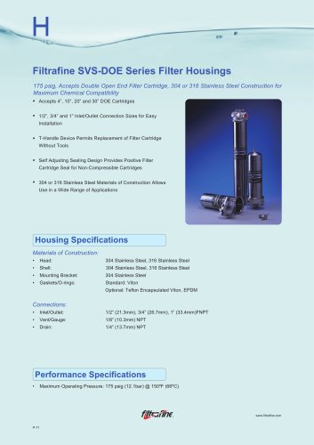 Filtrafine SVS-DOE Series Filter Housings