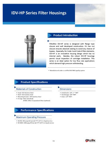 IDV-HP Series Filter Housings