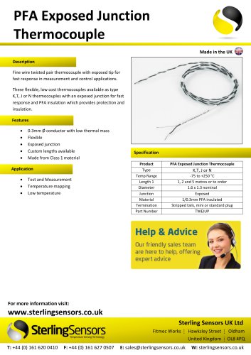 PFA Exposed Junction Thermocouple