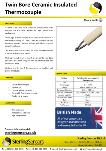 Twin Bore Ceramic Insulated Thermocouple