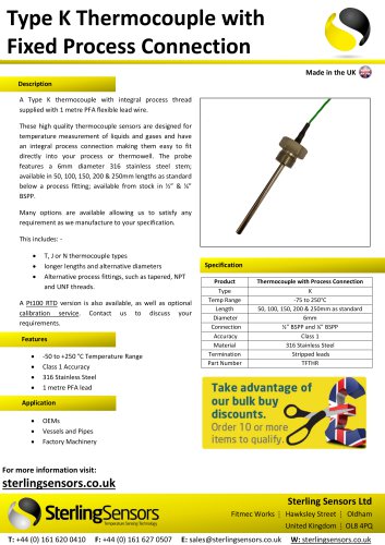 Type K Thermocouple with Fixed Process Connection