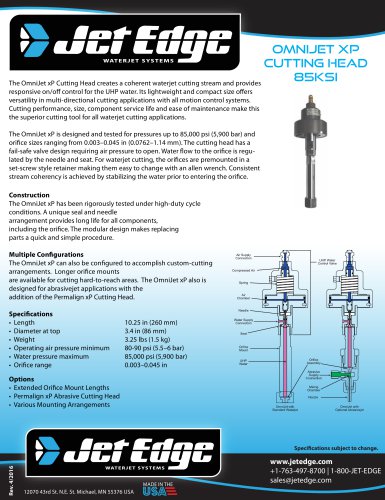 OMNIJET XP WATERJET CUTTING HEAD- 85KSI