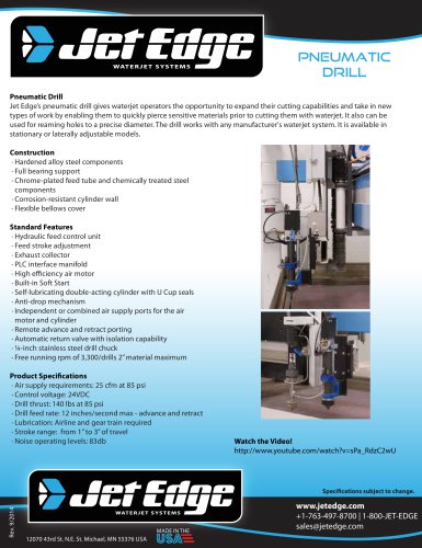 PNEUMATIC DRILL FOR WATERJET CUTTING SYSTEMS