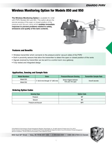 Wireless Monitoring Option for Models 850 and 950