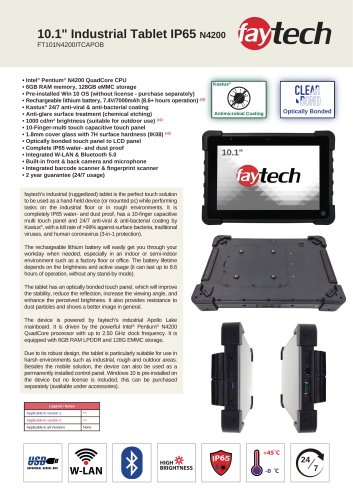 10.1" Industrial Tablet IP65 N4200 FT101N4200ITCAPOB