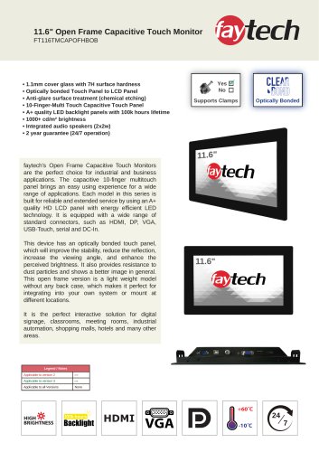 11.6" Open Frame Capacitive Touch Monitor FT116TMCAPOFHBOB