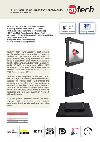 15.6" Open Frame Capacitive Touch Monitor FT156TMCAPOFHBOB