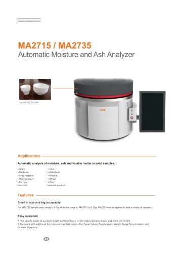 MA2715 / MA2735 Automatic Moisture and Ash Analyzer