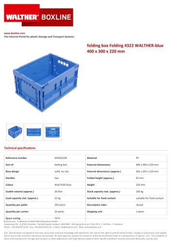 folding box Folding 4322 WALTHER-blue 400 x 300 x 220 mm