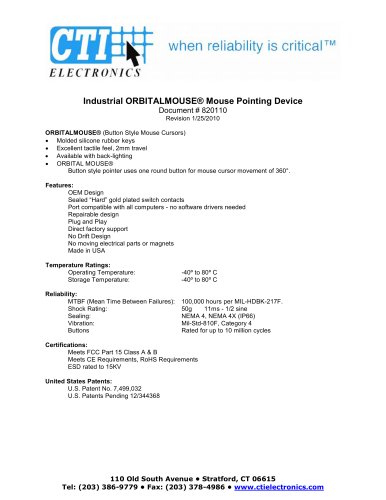 Orbital Mouse Industrial Mouse Pointers Specifications