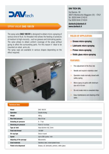 High viscosity fluids spray valves DAS 100 EV