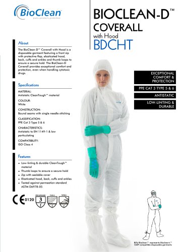 Bioclean-D Non-Sterile Coverall with Hood