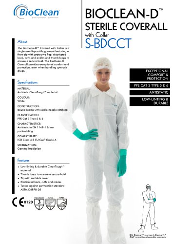 Bioclean-D Sterile Coverall with Collar