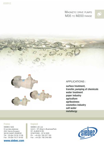MAGNETIC DRIVE PUMPS M35 TO M200 RANGE
