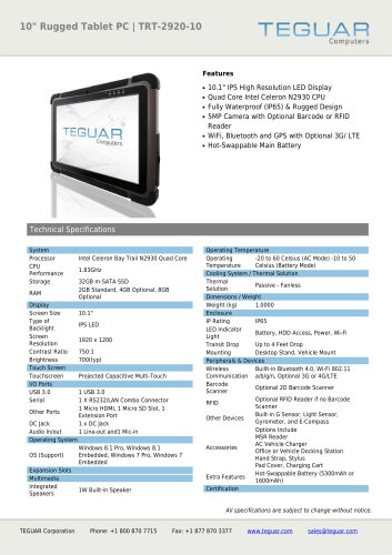 10" RUGGED TABLET PC | TRT-2920-10