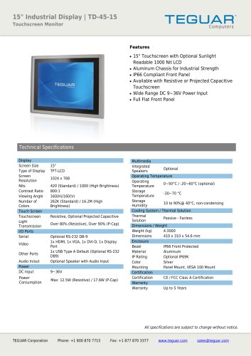 15" INDUSTRIAL DISPLAY | TD-45-15