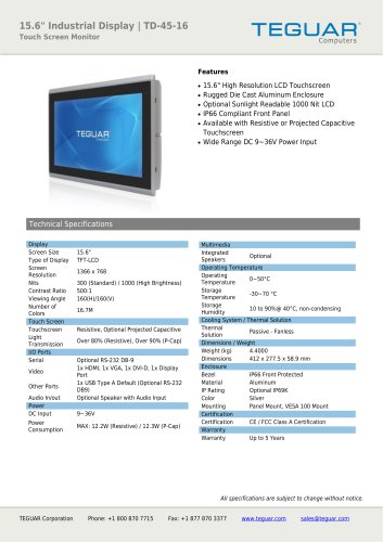 15.6" INDUSTRIAL DISPLAY | TD-45-16