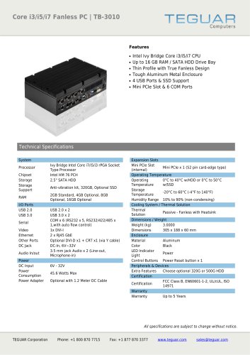 CORE I3/I5/I7 FANLESS PC | TB-3010