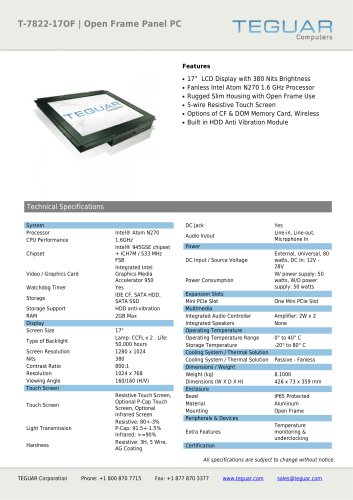 T-7822-17OF | OPEN FRAME PANEL PC