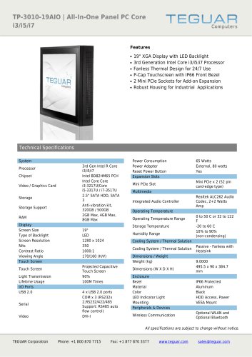 TP-3010-19AIO | ALL-IN-ONE PANEL PC CORE I3/I5/I7