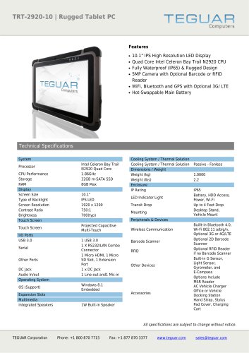 TRT-2920-10 | RUGGED TABLET PC