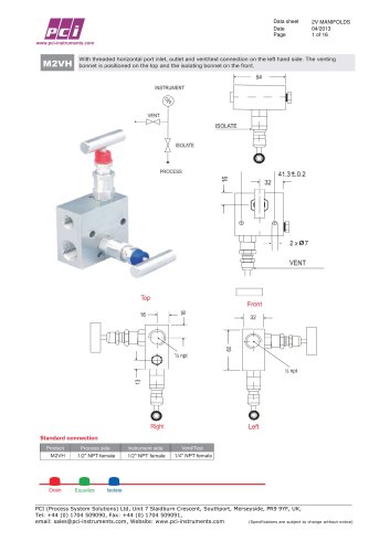 2 VALVE MANIFOLDS M2VH, M2VT, M2VA, M2VTF, M2VS, M2VM, M2VF ...