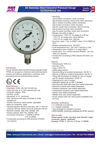 All Stainless Steel Pressure Gauge TP300 ( Tetropress 300 )