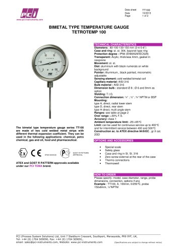 Bimetal Type Temperature Gauge TT100 ( Tetrotemp 100 )