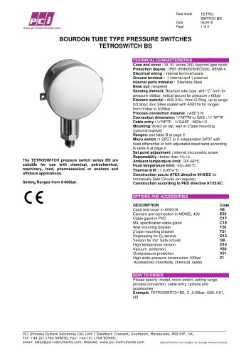 Bourdon Tube Type Pressure Switch TETROSWITCH BS