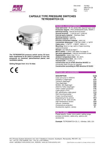 Capsule Type Pressure Switch TETROSWITCH CS