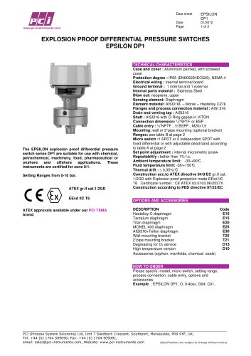 Explosion Proof Differential Pressure Switches EPSILON DP1