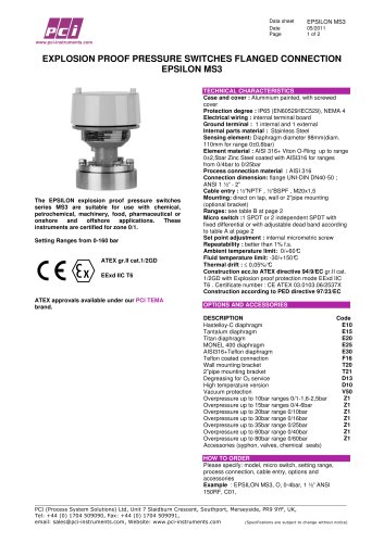 Explosion Proof Pressure Switches Flanged Connection EPSILON MS3