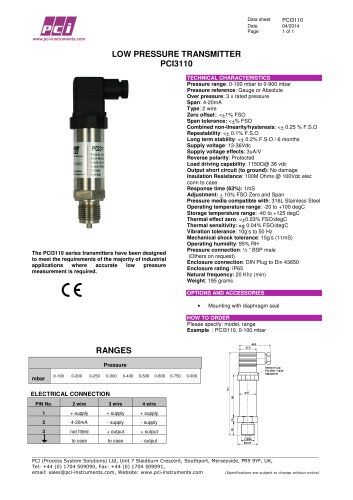 Low Pressure Transmitter PCI3110