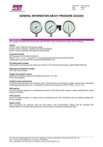 Pressure Gauges - General Information