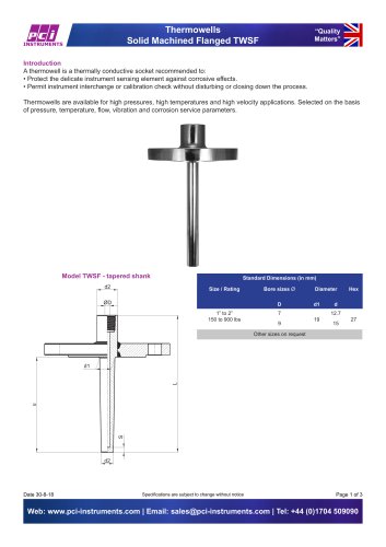 Thermowells Solid Machined Flanged TWSF