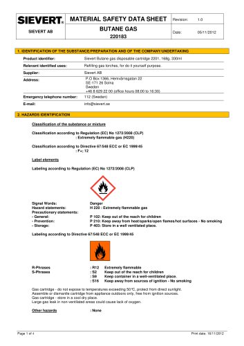 MATERIAL SAFETY DATA SHEET BUTANE GAS 220183