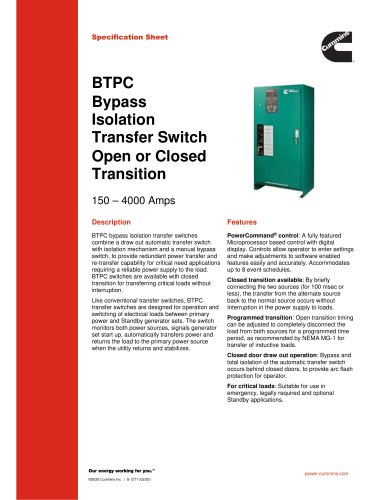 BTPC Bypass Isolation Transfer Switch Open or Closed Transition