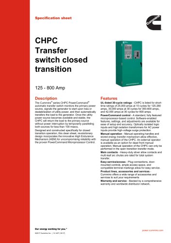 CHPC Transfer switch closed transition