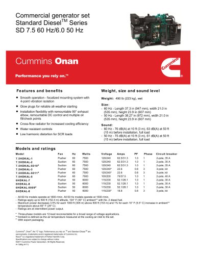 Commercial generator set Standard DieselTM Series SD 7.5 60 Hz/6.0 50 Hz