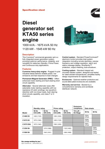 Diesel generator set KTA50 series engine