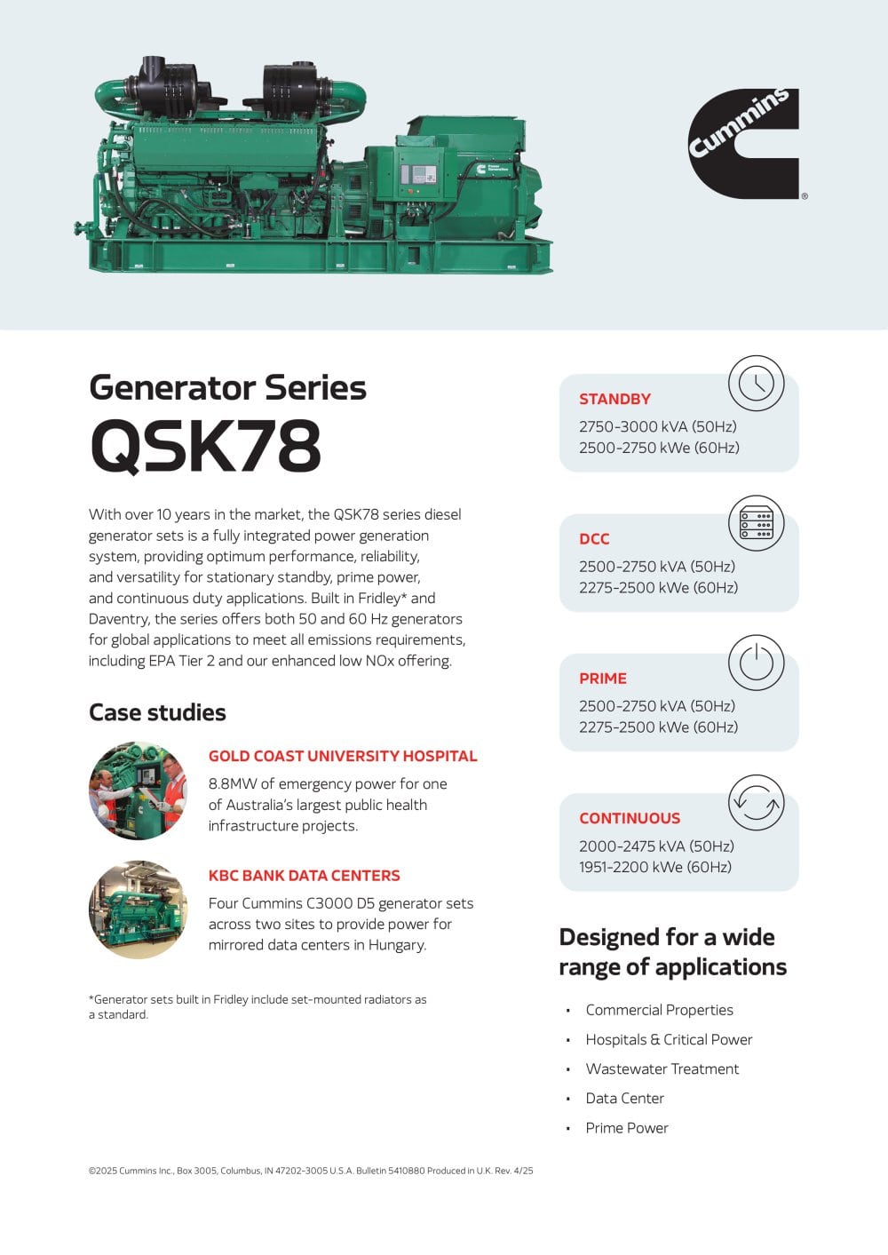 Generator Series QSK78 - CUMMINS GENERATOR TECHNOLOGIES