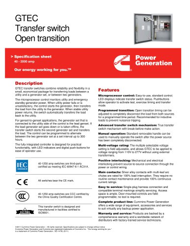 GTEC Transfer switch Open transition