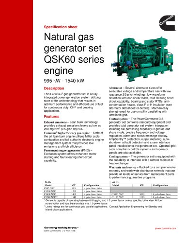 Natural gas generator set QSK60 series engine