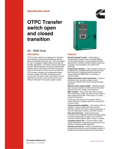 OTPC Transfer switch open and closed transition